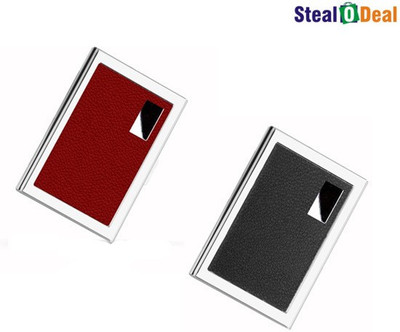 

Stealodeal Business Case Handcrafted Black and Red Leather 6 Card Holder(Set of 2, Red, Black)
