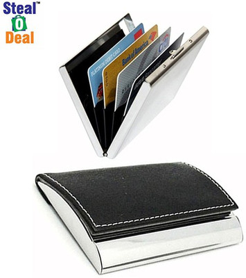 

Stealodeal Black Side Elegant Visiting With Plain Metal 20 Card Holder(Set of 2, Black, Silver)