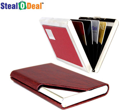 

Stealodeal Brown Wood Cut Textured Steel With Red Metal 20 Card Holder(Set of 2, Brown)