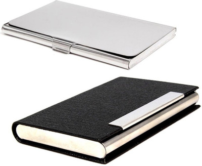 

Stealodeal Black Glossy Textured With Silver Stainless Steel 20 Card Holder(Set of 2, Black)