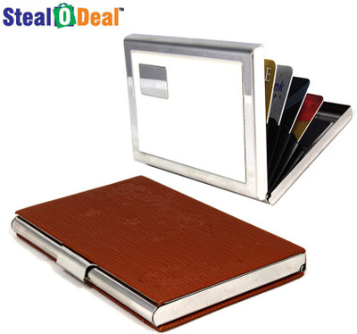 

Stealodeal Brown Textured Design Steel With White Metal 15 Card Holder(Set of 2, Brown)