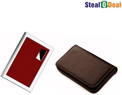 

Stealodeal Full Brown Leather With Red Metal 15 Card Holder(Set of 2, Brown, Red)