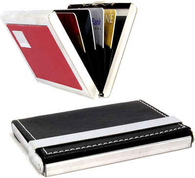 

Stealodeal Black Side Leather Texture Steel With Red Metal 20 Card Holder(Set of 2, Black)