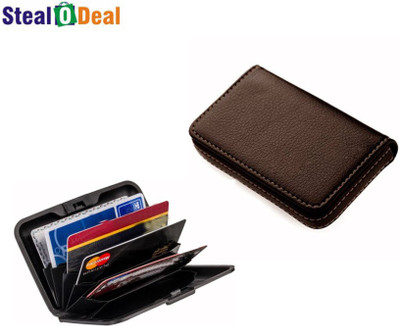 

Stealodeal Full Brown Leather With Multicolor Plastic Aluma 15 Card Holder(Set of 2, Brown, Multicolor)