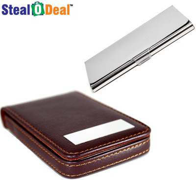 

Stealodeal Brown Top Leather Steel With Stainless Steel 20 Card Holder(Set of 2, Brown)