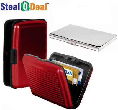 

Stealodeal 2pc Red with Silver Security Credit/Debit 6 Card Holder(Set of 3, Red, Silver)