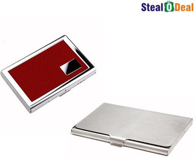 

Stealodeal Leather Piece Red Atm Wallet With Simple Steel 6 Card Holder(Set of 2, Red, Silver)
