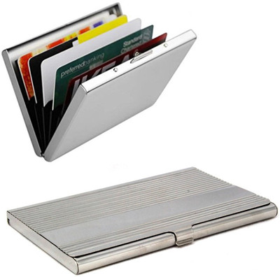 

Stealodeal Silver ZigZag Pattern Steel With Plain Metal 20 Card Holder(Set of 2, Silver)