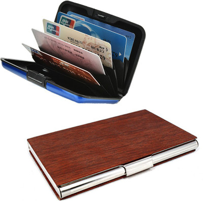 

Stealodeal Brown Wooden Texture Steel With Aluminium Blue 15 Card Holder(Set of 2, Brown, Blue)