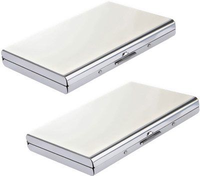 

Stealodeal |Pack of 2| Mirror Finish High Quality Metal 15 Card Holder(Set of 2, Silver)