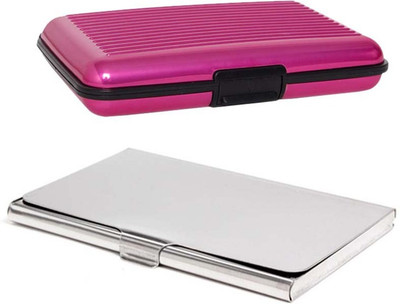 

Shine Fashion 20 Card Holder(Set of 2, Silver, Pink)