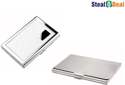 

Stealodeal Leather Piece White Atm Wallet With Simple Steel 6 Card Holder(Set of 2, White, Silver)