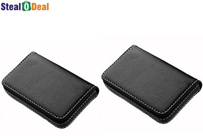 

Stealodeal Full Black Double Leather 15 Card Holder(Set of 2, Black)