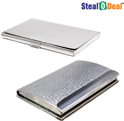 

Stealodeal Women Silver Pebble Textured Metal With Stainless Steel 20 Card Holder(Set of 2, Silver)