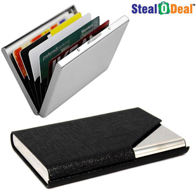 

Stealodeal Black Glossy Cut Textured Steel With Plain Metal 20 Card Holder(Set of 2, Black)