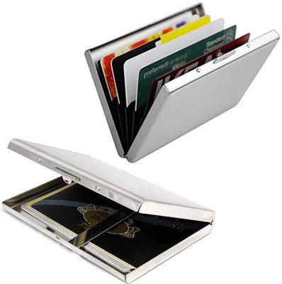 

Stealodeal |Pack of 2| Mirror Finish High Quality With Atm Bracket Metal 15 Card Holder(Set of 2, Silver)