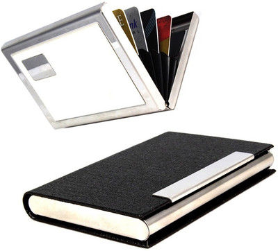 

Stealodeal Black Glossy Textured Steel With White Metal 20 Card Holder(Set of 2, Black)