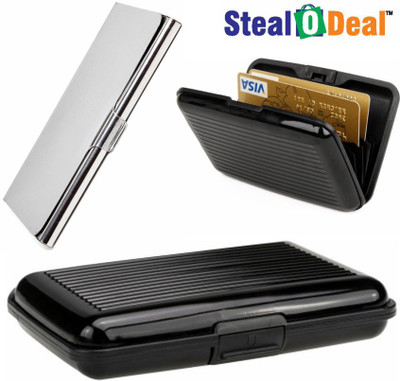 

Stealodeal 2pc Black with Silver Security Credit/Debit 6 Card Holder(Set of 3, Black, Silver)