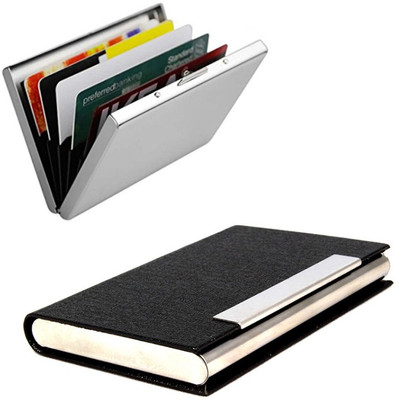 

Stealodeal Black Glossy Textured Steel With Plain Metal 20 Card Holder(Set of 2, Black)