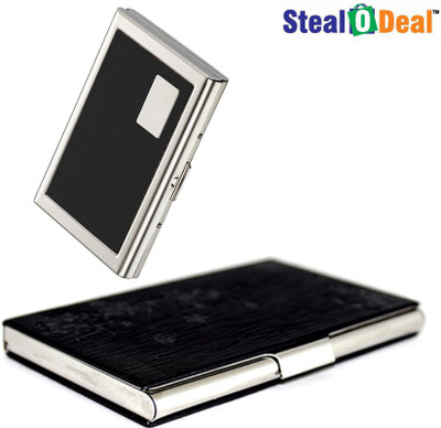 

Stealodeal Black Textured Design Steel With Black Metal 15 Card Holder(Set of 2, Black)