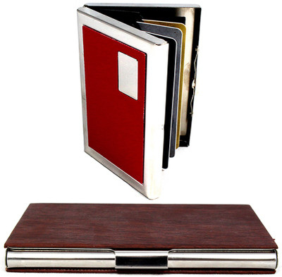 

Stealodeal Brown Wooden Texture Steel With Red Metal Bracket 15 Card Holder(Set of 2, Brown, Red)