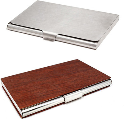 

Stealodeal Brown Wooden Texture With Silver Simple Steel 15 Card Holder(Set of 2, Brown, Silver)