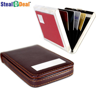

Stealodeal Brown Top Leather Steel With Red Metal 20 Card Holder(Set of 2, Brown)