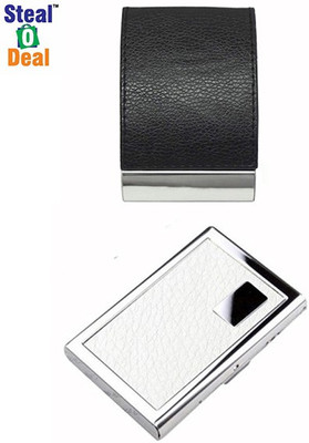 

Stealodeal Black Top Elegant Visiting With White Leather Metal 20 Card Holder(Set of 2, Black, White)