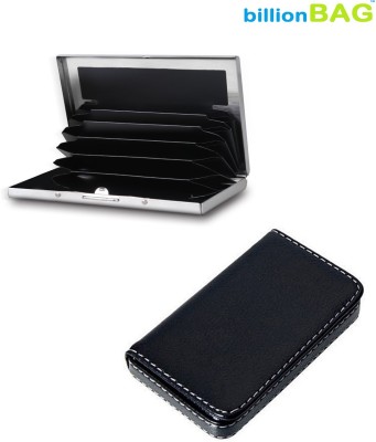 billionBAG Black Leather Soft and Plain Steel 6 Card Holder(Set of 2, Black)