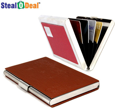 

Stealodeal Brown Textured Design Steel With Red Metal 15 Card Holder(Set of 2, Brown)