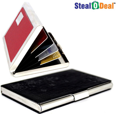 

Stealodeal Black Textured Design Steel With Red Metal 15 Card Holder(Set of 2, Black)