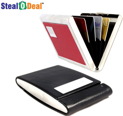 

Stealodeal Black double sided open Steel With Red Metal 30 Card Holder(Set of 2, Black)