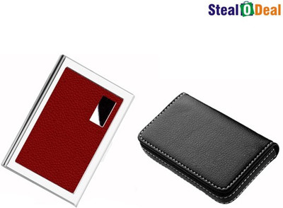 

Stealodeal Full Black Leather With Red Metal 15 Card Holder(Set of 2, Black, Red)
