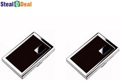 StealODeal Brown Set of Leather Piece Stainless Steel 6 Card Holder(Set of 2, Brown)