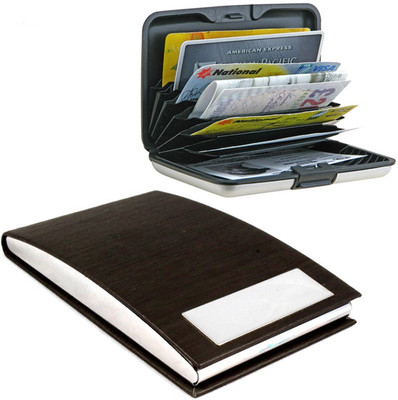 

Stealodeal Top Dark Brown Wooden Textured Steel With Aluminium ABS Plastic 20 Card Holder(Set of 2, Brown)