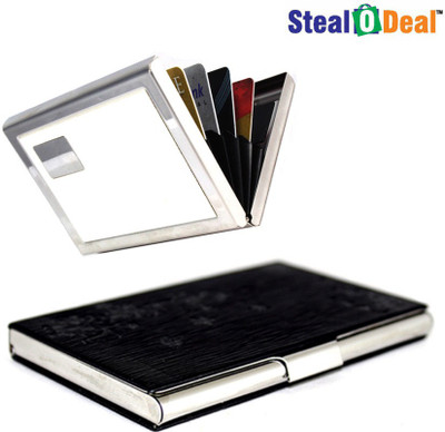 

Stealodeal Black Textured Design Steel With White Metal 15 Card Holder(Set of 2, Black)