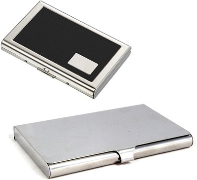 

Stealodeal Heavy Stainless Steel With Black Metal 20 Card Holder(Set of 2, Silver)