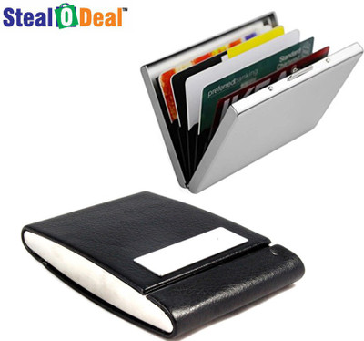

Stealodeal Black double sided open Steel With Plain Metal 30 Card Holder(Set of 2, Black)