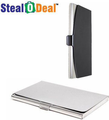 

Stealodeal Black With Simple Silver Stainless Steel 10 Card Holder(Set of 2, Black, Silver)