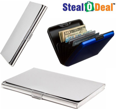 

Stealodeal 2pc Silver Stainless Steel with Blue Security Credit/Debit 10 Card Holder(Set of 3, Silver, Blue)