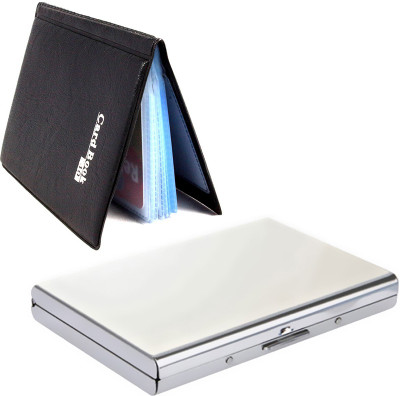 

Stealodeal |Pack of 2 |Mirror Finish High Quality Metal With 40 cards Keeping book 15 Card Holder(Set of 2, Silver, Black)