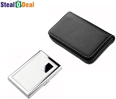 

Stealodeal Full Black Leather With White Metal 15 Card Holder(Set of 2, Black, White)