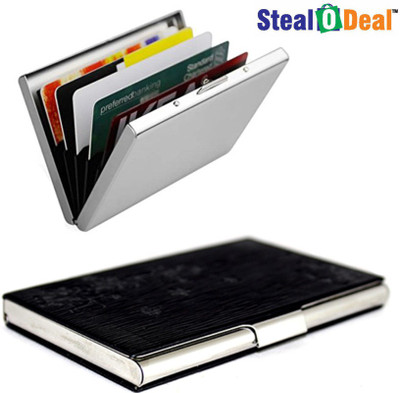 Stealodeal Black Textured Design Steel With Plain Metal 15 Card Holder(Set of 2, Black)