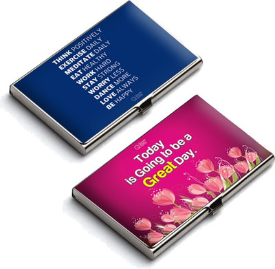 

QuoteSutra 10 Card Holder(Set of 2, Blue, Pink)