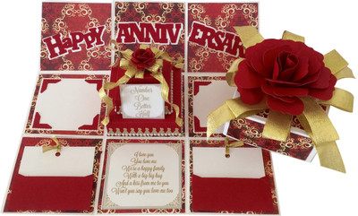 

Crack of Dawn Crafts Anniversary Handmade Explosion Gift Box - Red & Gold Greeting Card(RedIIGold, Pack of 1)