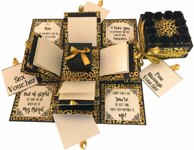 

Crack of Dawn Crafts 3 Layered Romantic Explosion Box - Leopard Print Greeting Card(Gold, Black, Pack of 1)