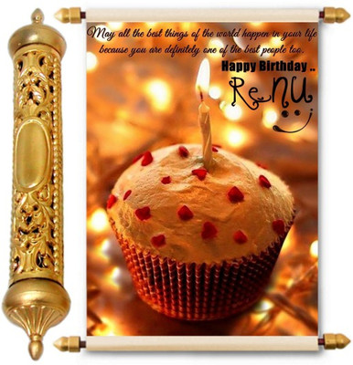 

Lolprint Happy Birthday Renu 24K Gold Scroll Greeting Card(Multicolor, Pack of 1)