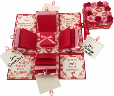 

Crack of Dawn Crafts 3 Layered Romantic Explosion Box - Hot Lips Greeting Card(Red, Pink, Pack of 1)