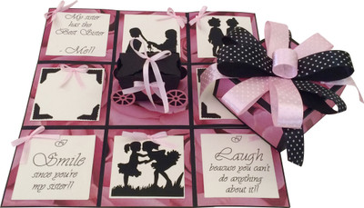 

Crack of Dawn Crafts Sister Rakhi Handmade Explosion Gift Box Greeting Card(PinkIIBlack, Pack of 1)