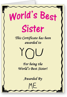 

Lolprint World's Best Sister Certificate Rakhi Greeting Card(Multicolor, Pack of 1)